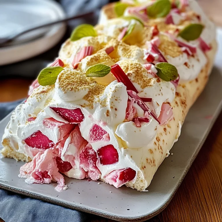 Pavlova roulée rhubarbe mascarpone