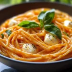 Spaghetti à la Crème de Poivron Rouge et Mozzarella
